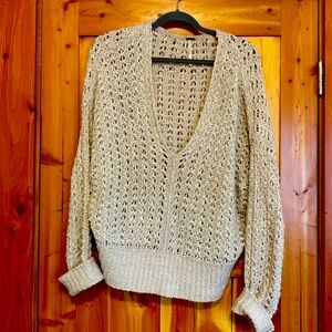 Free people khaki open, weave sweater V-neck